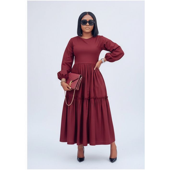 Long Sleeve Ruffle Plus Size Dress