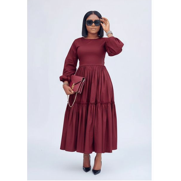 Long Sleeve Ruffle Plus Size Dress
