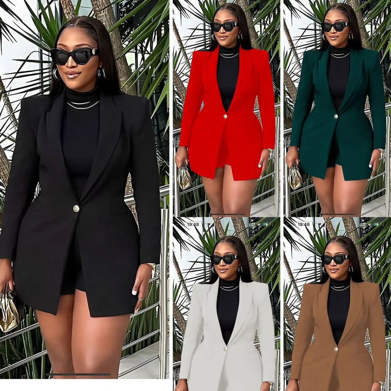 Formal Solid Button Front Lapel Neck Blazer.