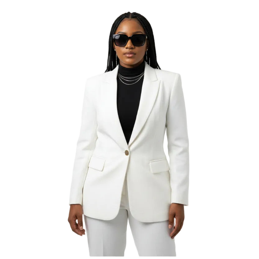 Formal Solid Button Front Lapel Neck Blazer.