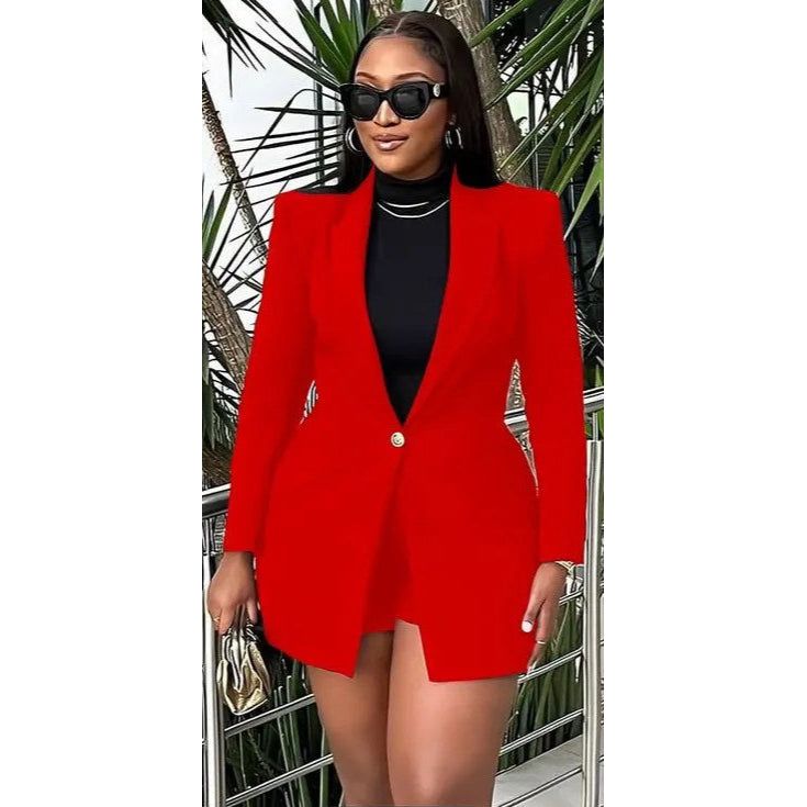 Formal Solid Button Front Lapel Neck Blazer.