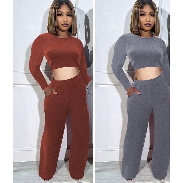 Sexy Knitted Crop Top & Pant Set