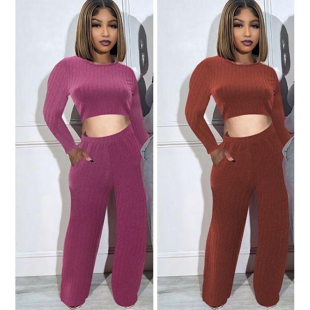 Sexy Knitted Crop Top & Pant Set