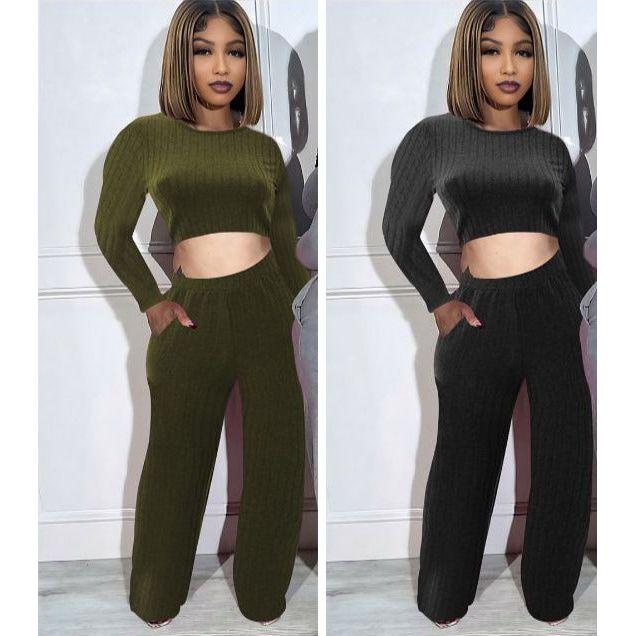 Sexy Knitted Crop Top & Pant Set