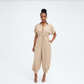 V-Neck Button Lace-Up Jumpsuit
