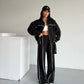 Ladies Cropped Zip-Up Jacket & Wide-Leg pants