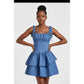 Bow Strap Asymmetrical Denim Double Layered Dress
