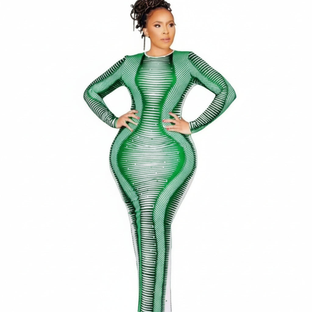 Long Sleeve Printed Bodycon Dress