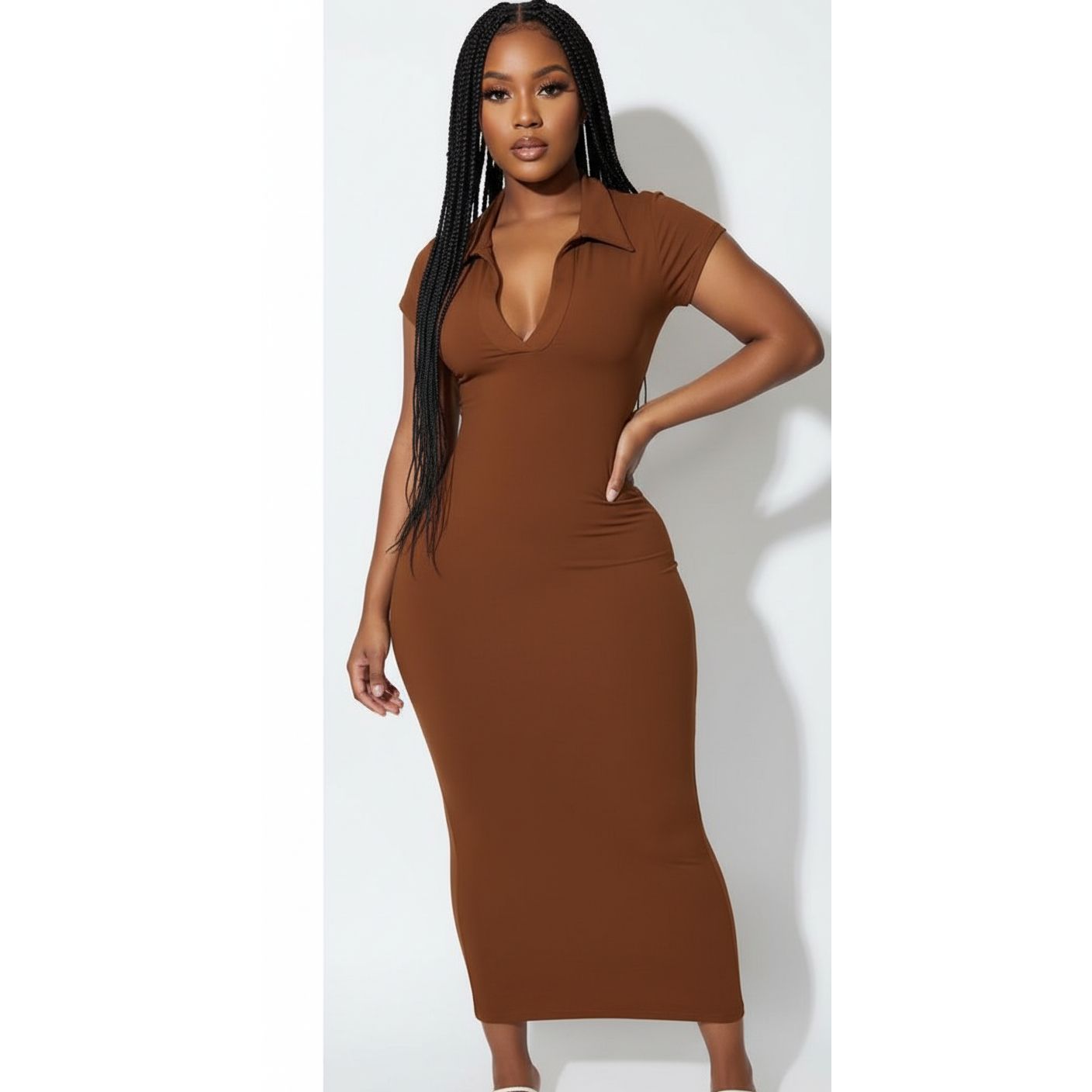 Short Sleeve Bodycon V-neck Dress