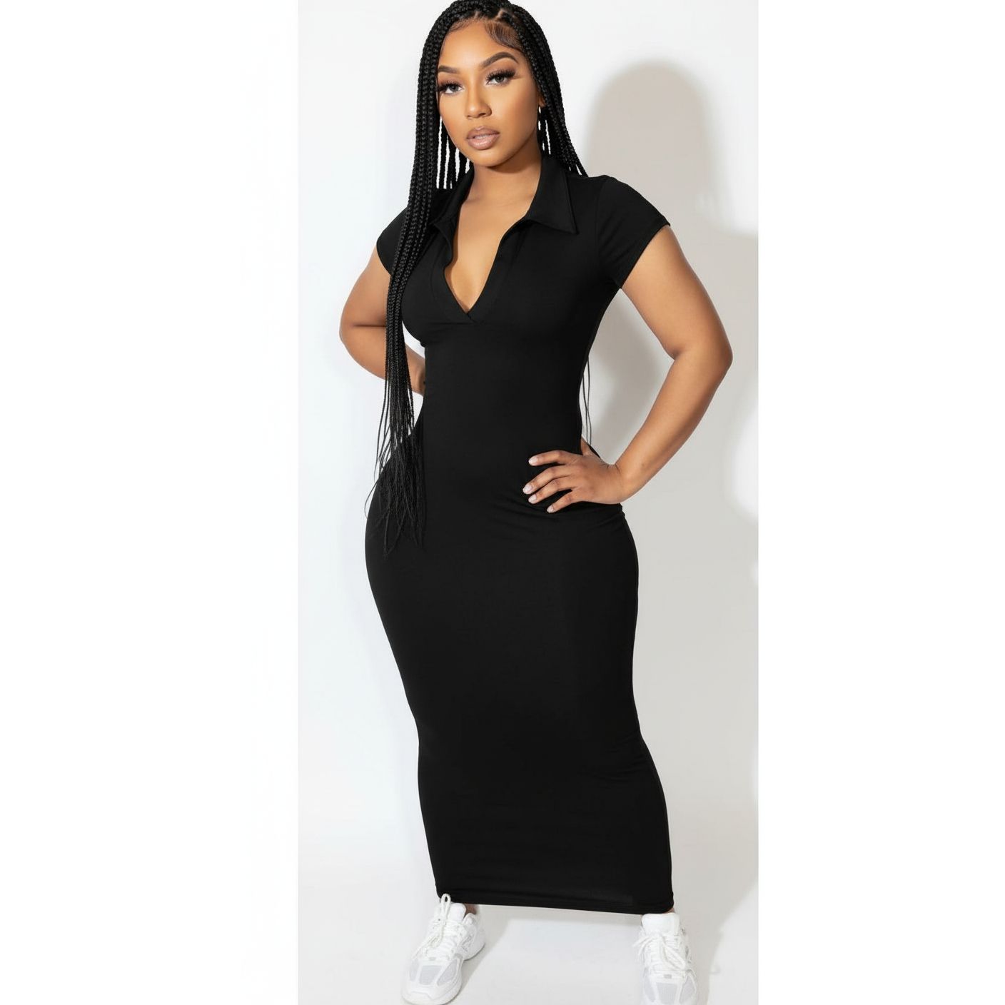 Short Sleeve Bodycon V-neck Dress