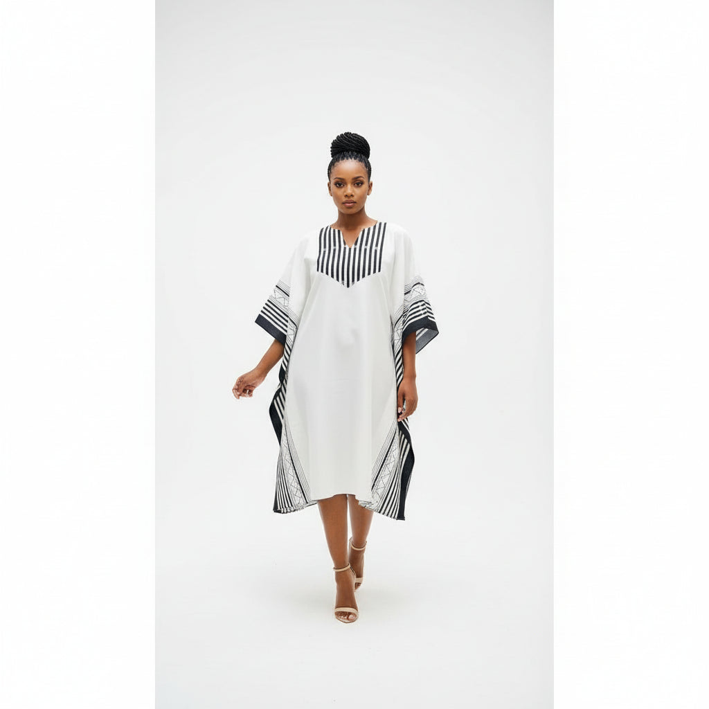 African Kaftan Striped Print Style Elegant Dress