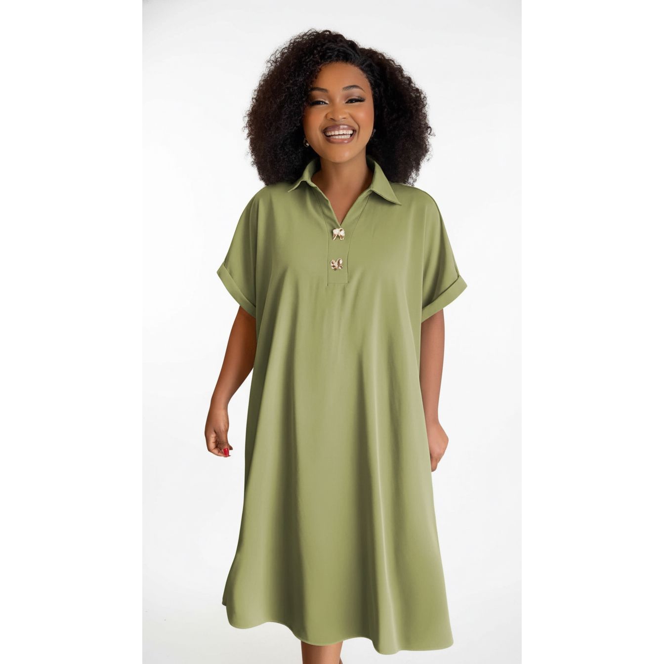 Casual Collar Midi Dress.