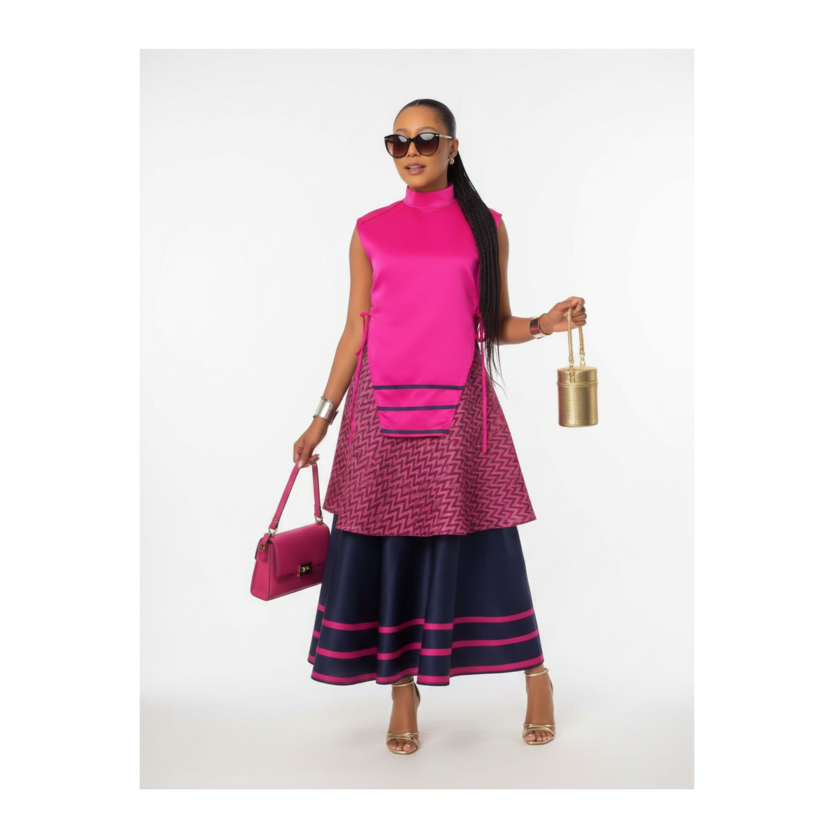 Sleeveless High-Neck Modern Traditional African Two-Piece Set