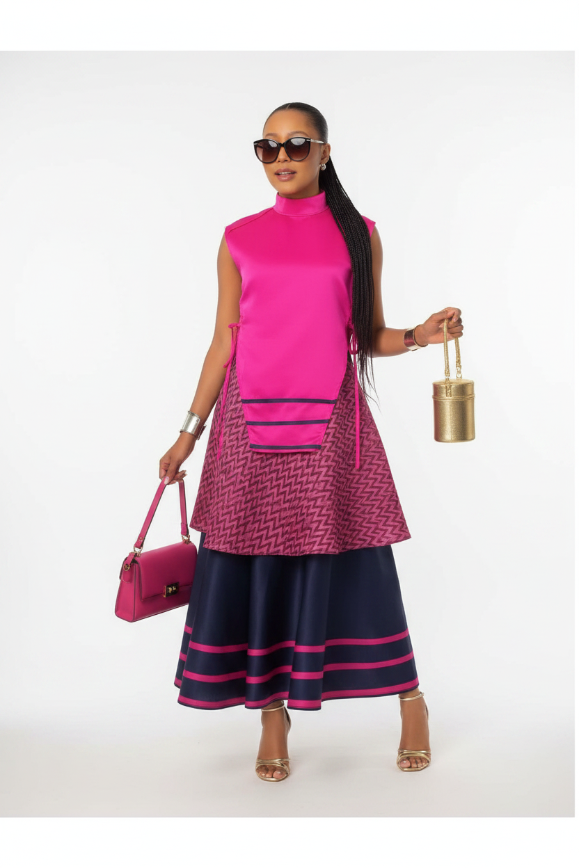 Sleeveless High-Neck Modern Traditional African Two-Piece Set