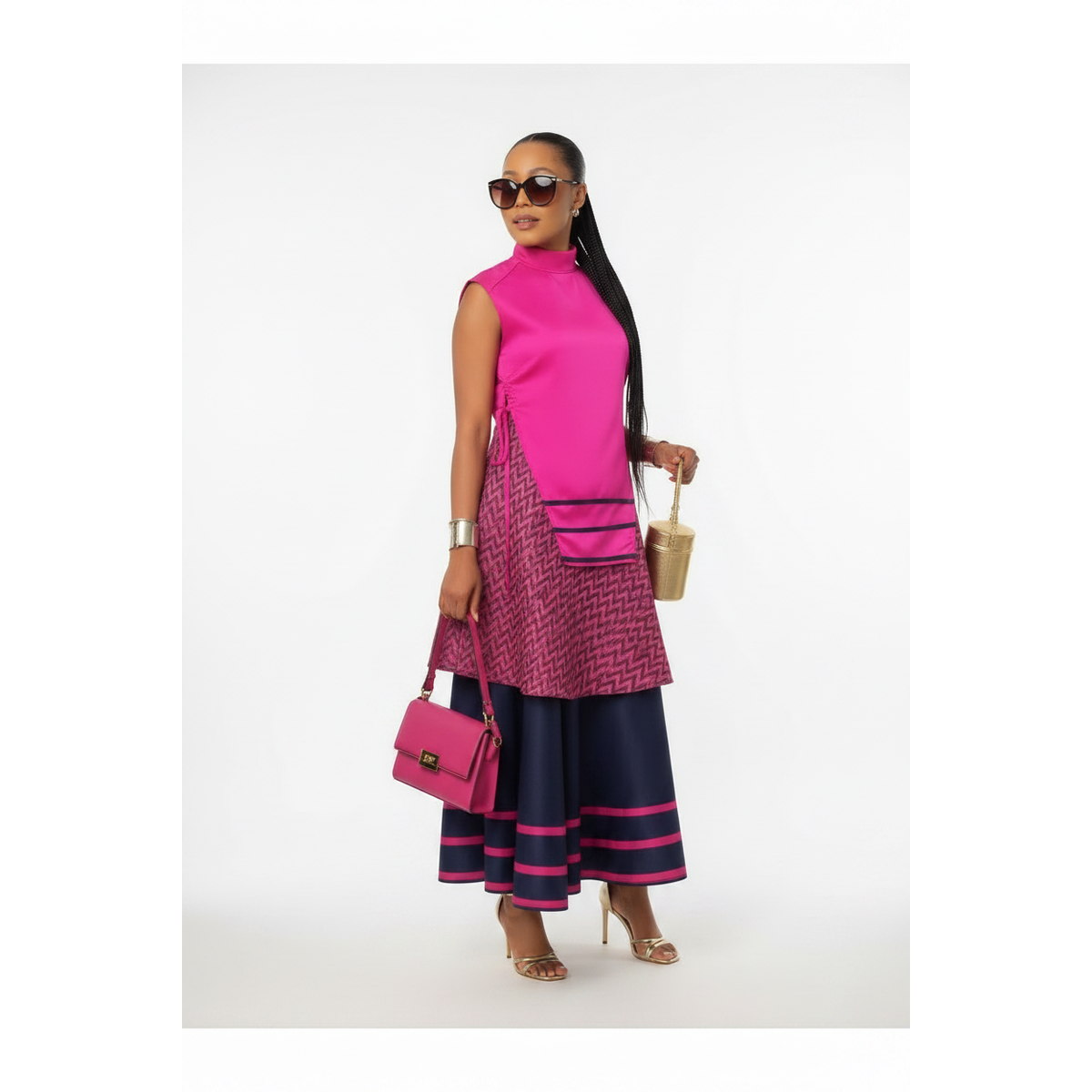 Sleeveless High-Neck Modern Traditional African Two-Piece Set
