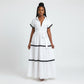 Plus Puff Sleeve Frilled Contrast Tape Belted Dress.