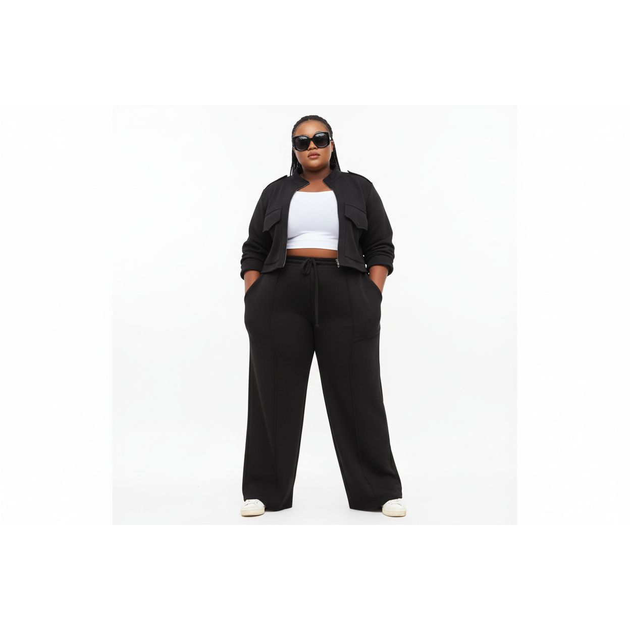 Plus-Size Zip-Up Jacket & Wide Leg Pants Set