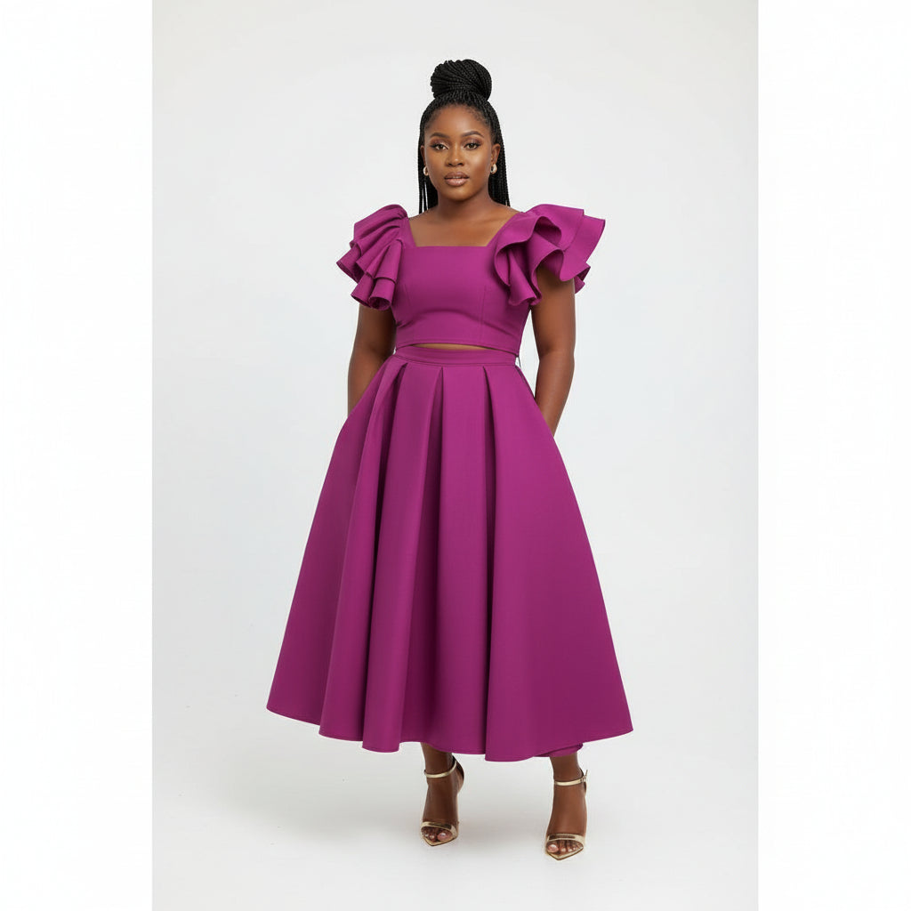 Short Sleeve Ruffle Top & Skirt Set