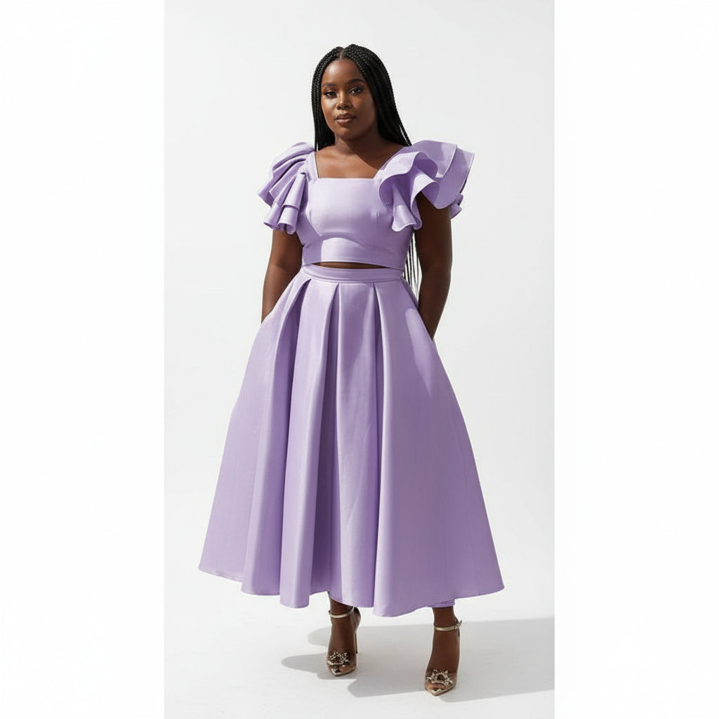 Short Sleeve Ruffle Top & Skirt Set