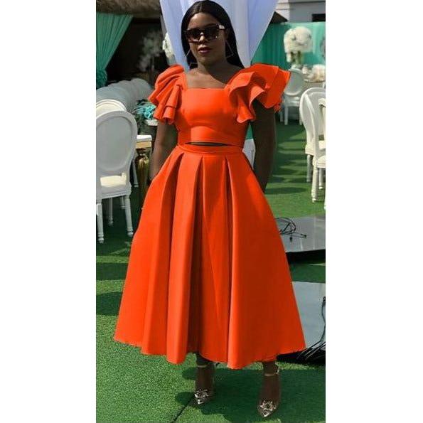 Short Sleeve Ruffle Top & Skirt Set