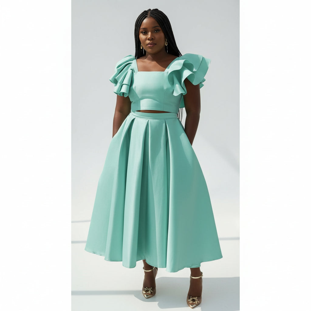 Short Sleeve Ruffle Top & Skirt Set