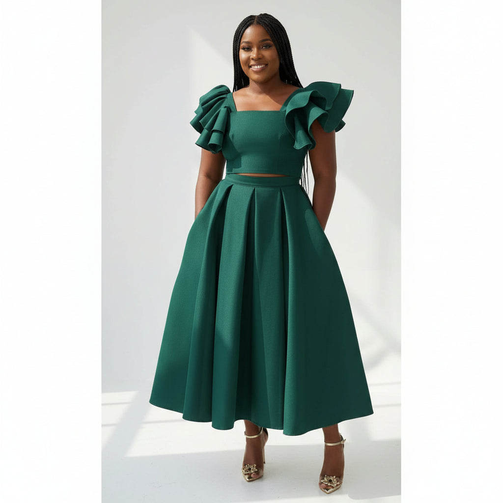 Short Sleeve Ruffle Top & Skirt Set