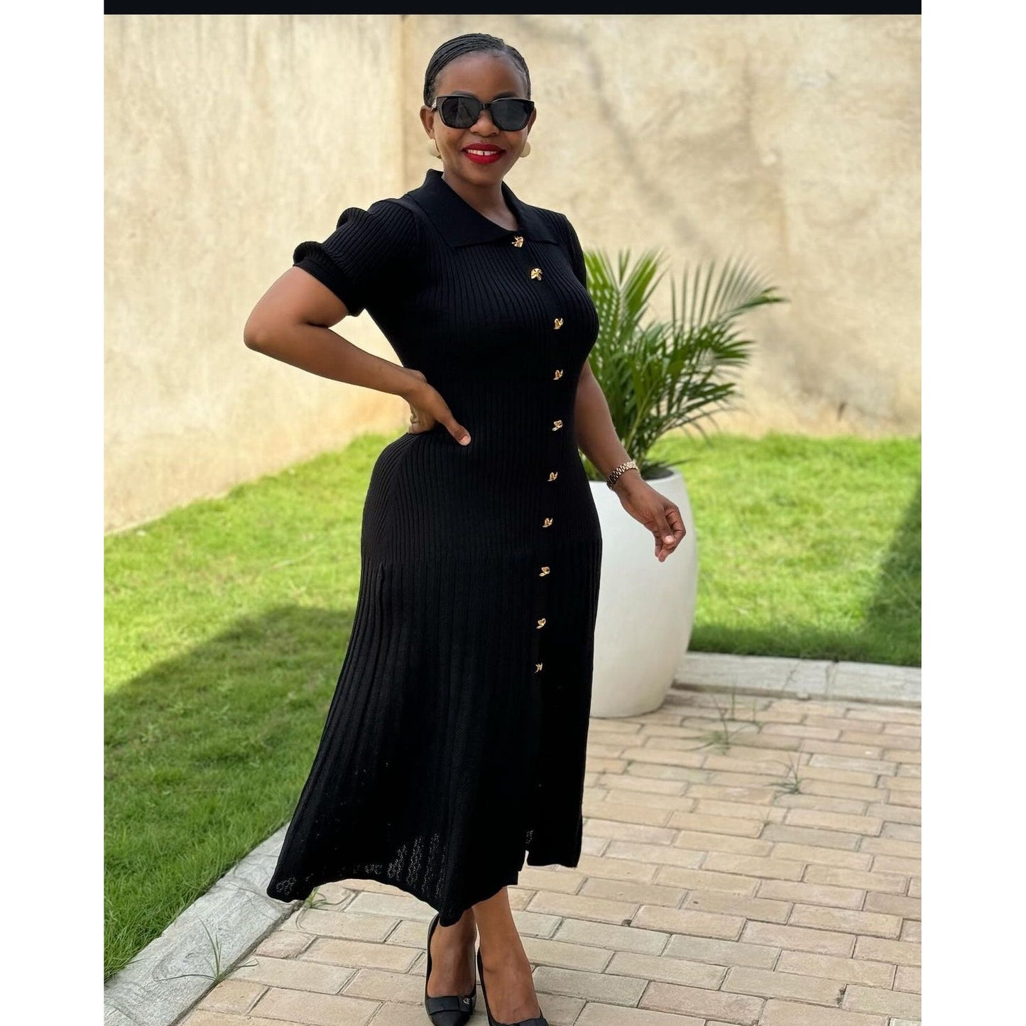 Bodycon Button Short Sleeve Maxi Dress.