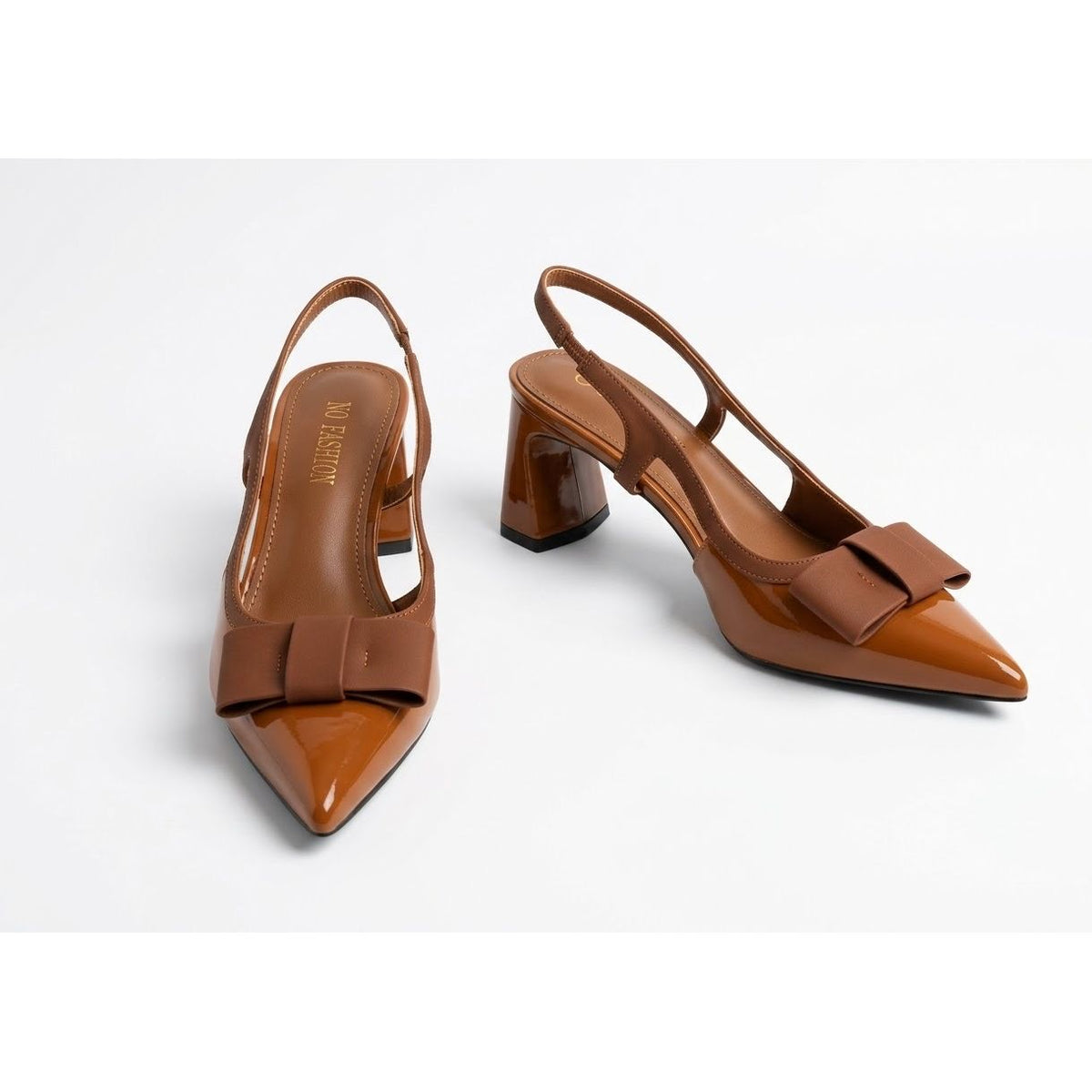 Women's Patent Bow Slingback Block Heels