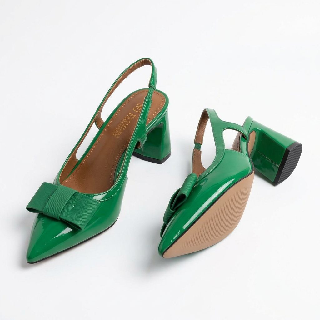 Women's Patent Bow Slingback Block Heels