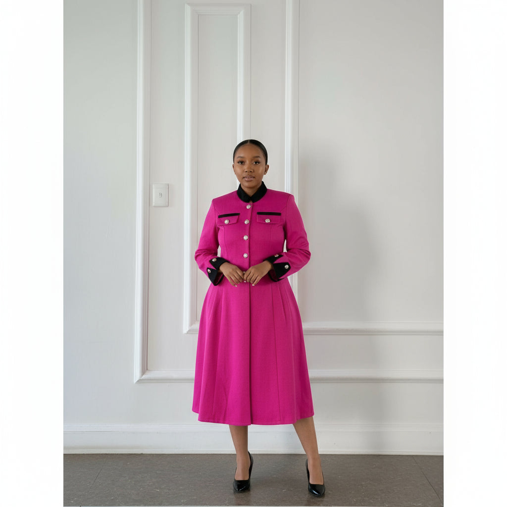 Vintage Contrast Collar Blouse & Cuffs Pleated Maxi  Skirt Suit Set