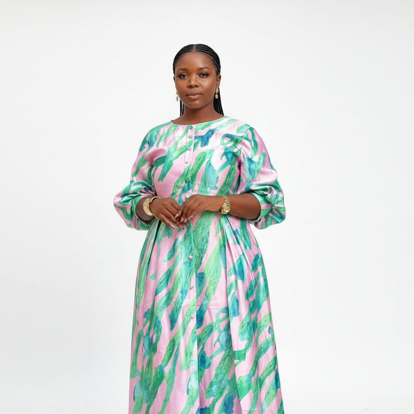 Plus Size Bohemian Print Belted Midi Dress