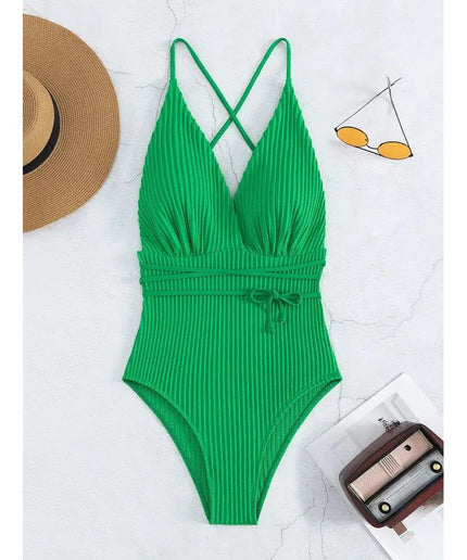 Crisscross Backless Knot Front One Piece Swimsuit