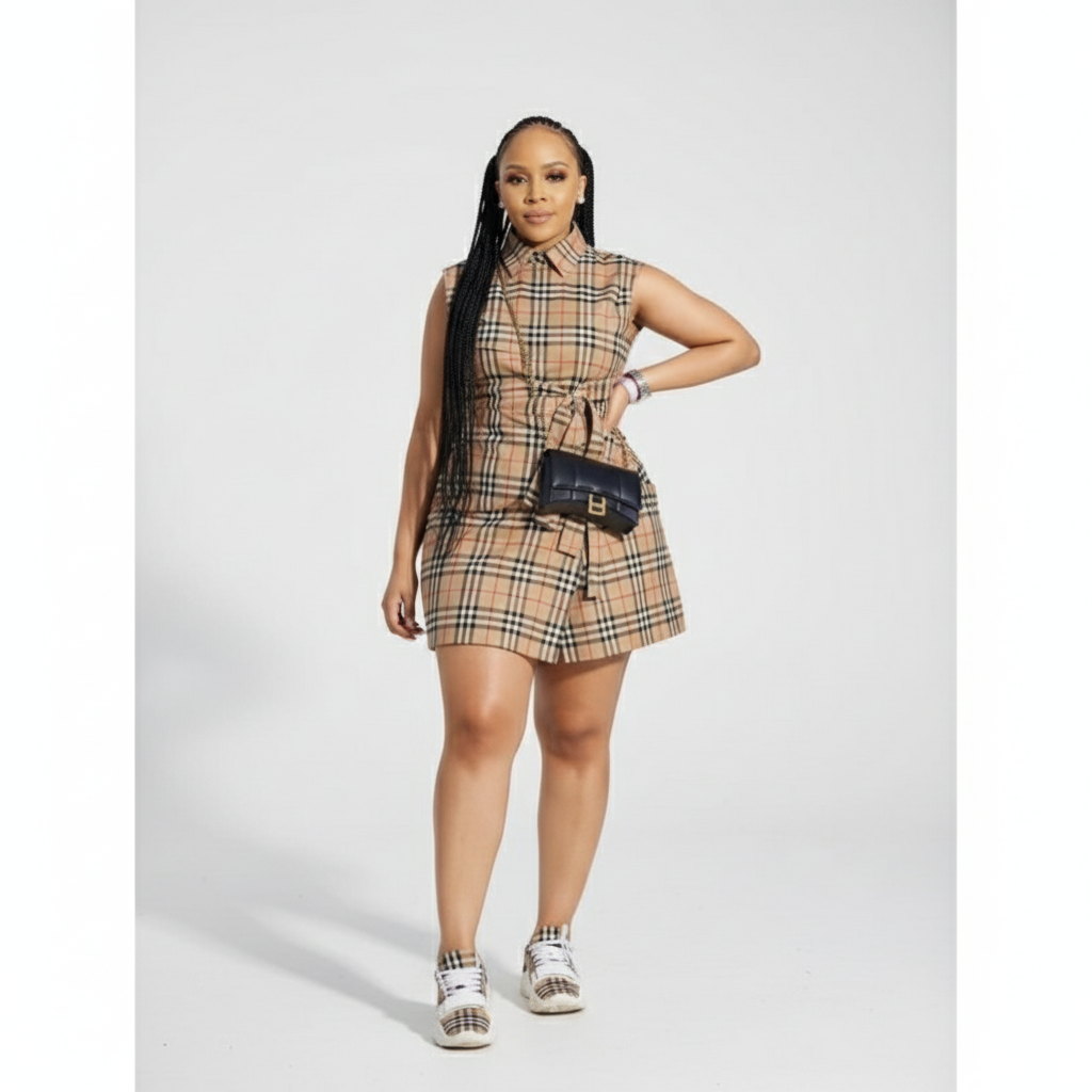 Plaid Side Slit Mini Shirt Dress