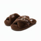 Soft Plush Fuzzy Crossed Strap Buckle Slippers