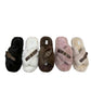 Soft Plush Fuzzy Crossed Strap Buckle Slippers