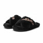 Soft Plush Fuzzy Crossed Strap Buckle Slippers