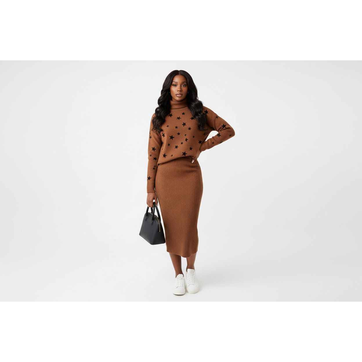 Sexy Knitted Printed Top and Skirt Set