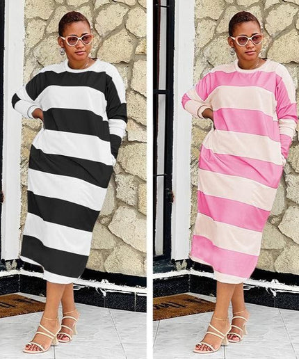 Long Sleeve Striped loose T-shirt dress