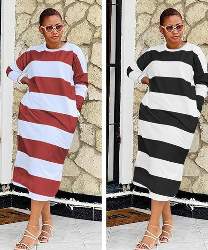 Long Sleeve Striped loose T-shirt dress