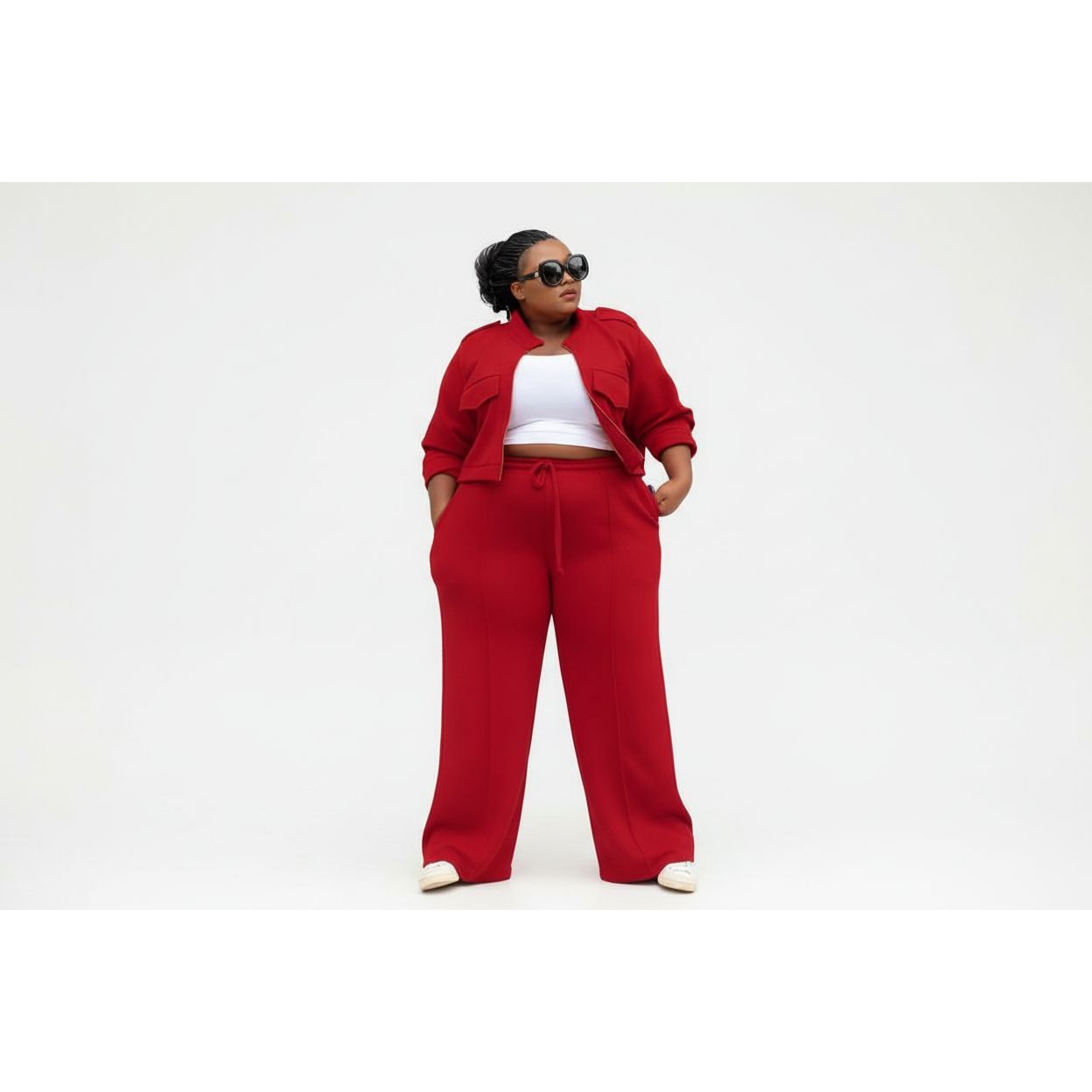 Plus-Size Zip-Up Jacket & Wide Leg Pants Set