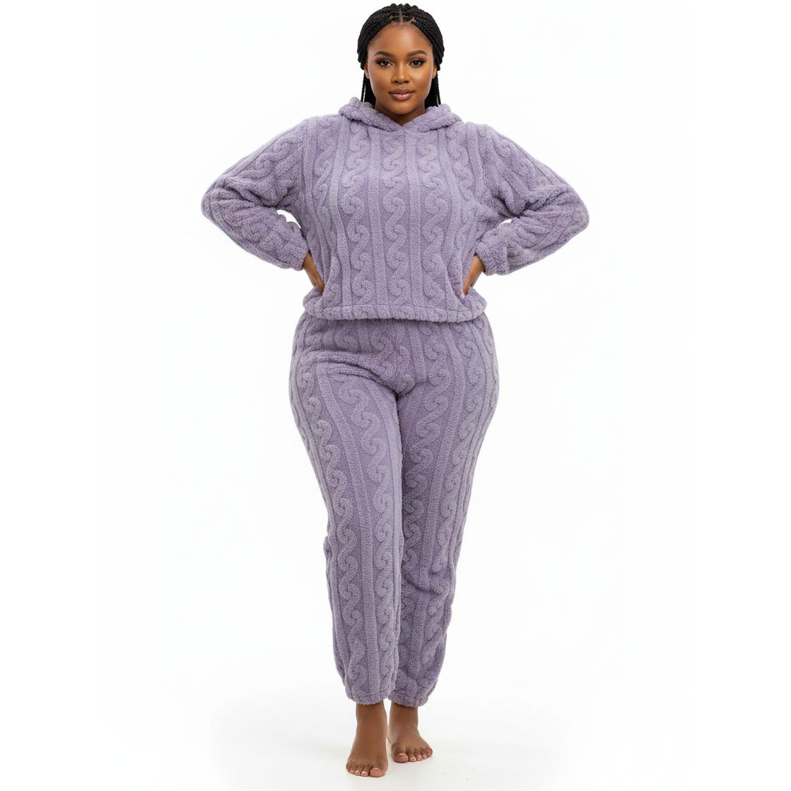 Winter Fleece Hooded Textured Pajamas Set