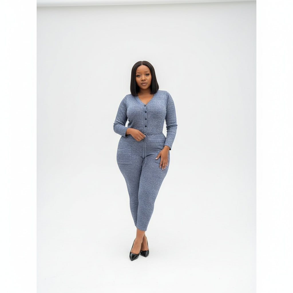 Buttoned Knitted Jumpsuit
