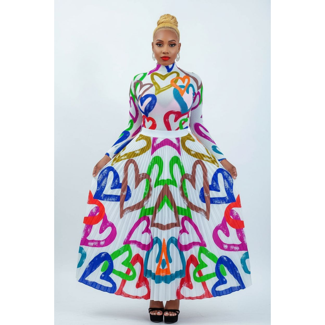 Sexy Turtle Neck Top And Pleated Skirt Set