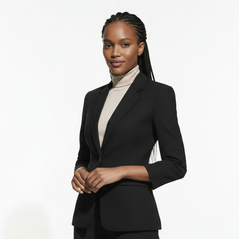 Gauged Sleeve Notch Collar Blazer