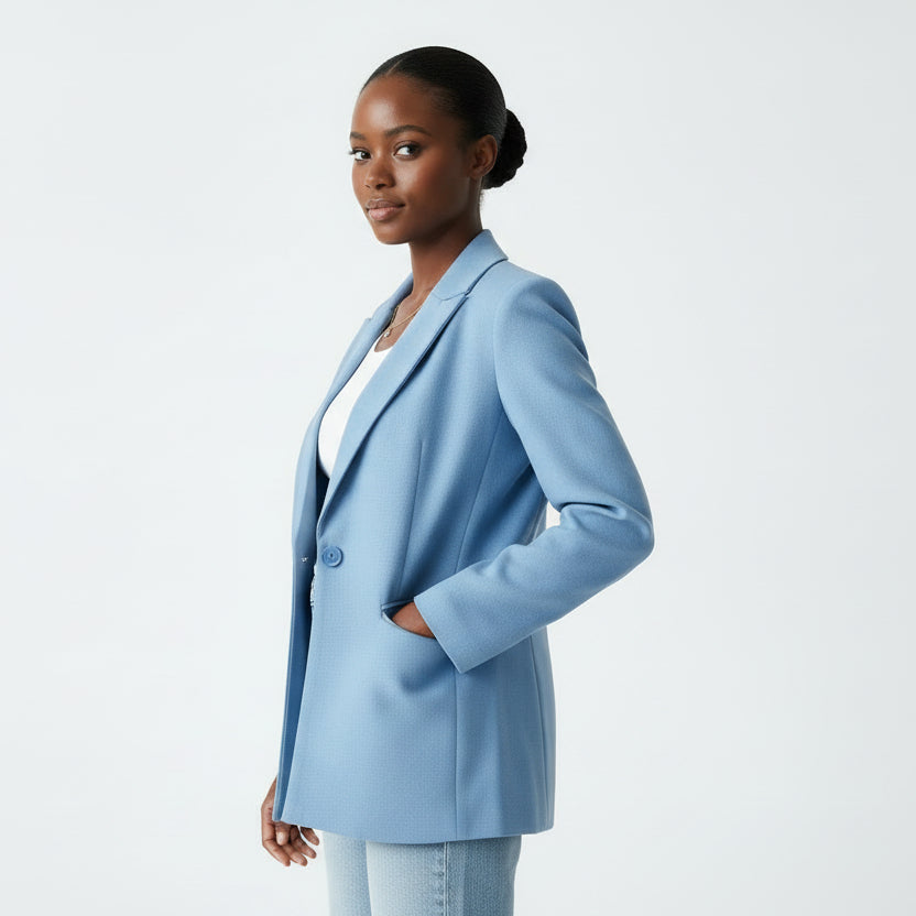 Gauged Sleeve Notch Collar Blazer