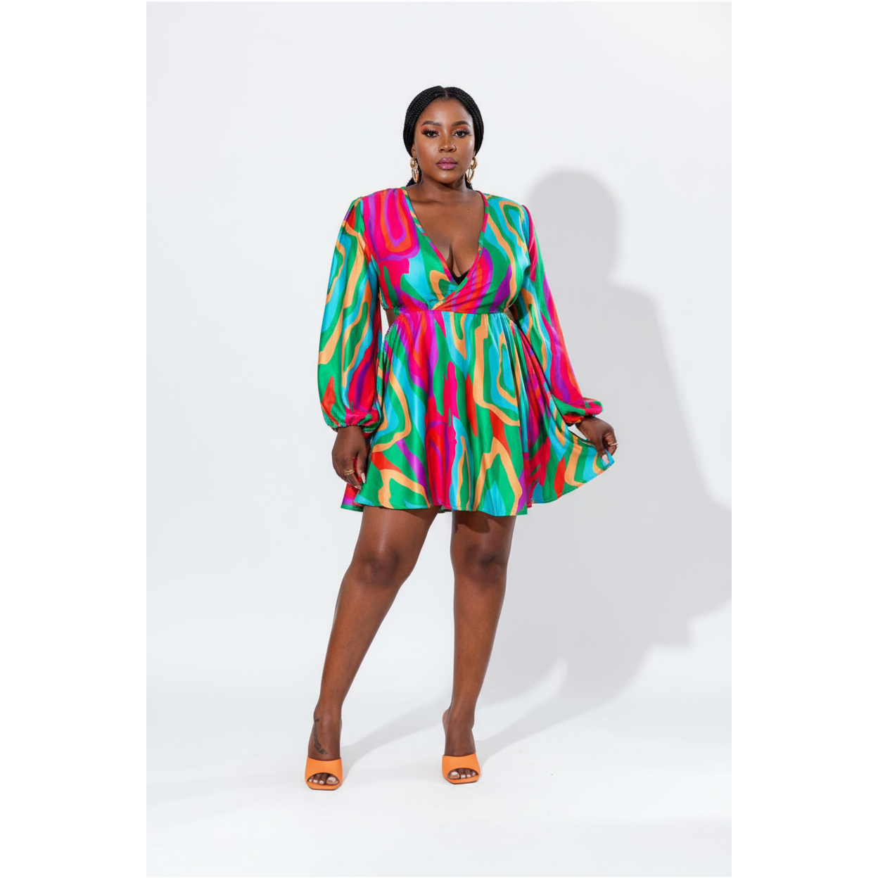Multi-Color V-Neck Mini Dress