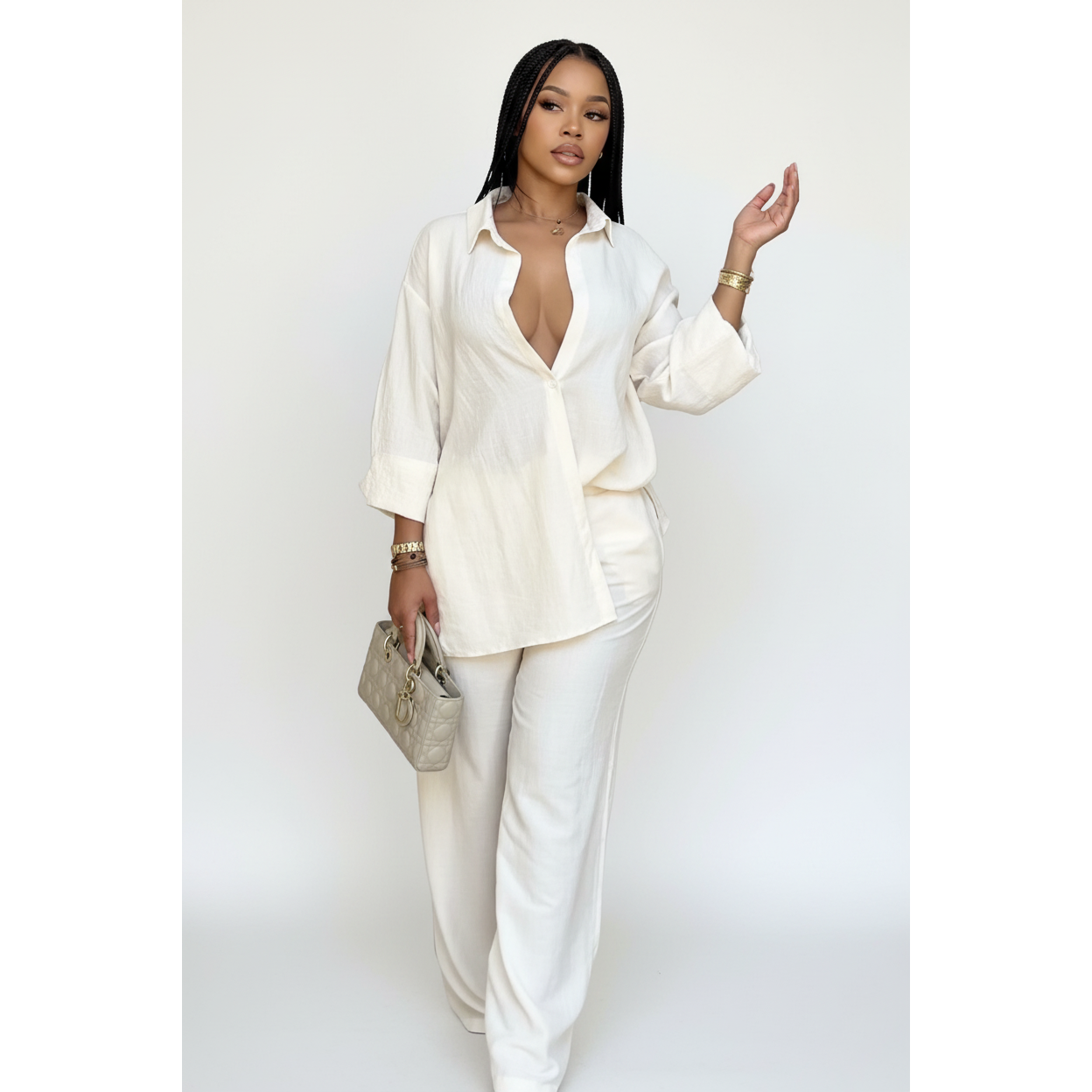 Vintage Buttoned Top & Pant Set