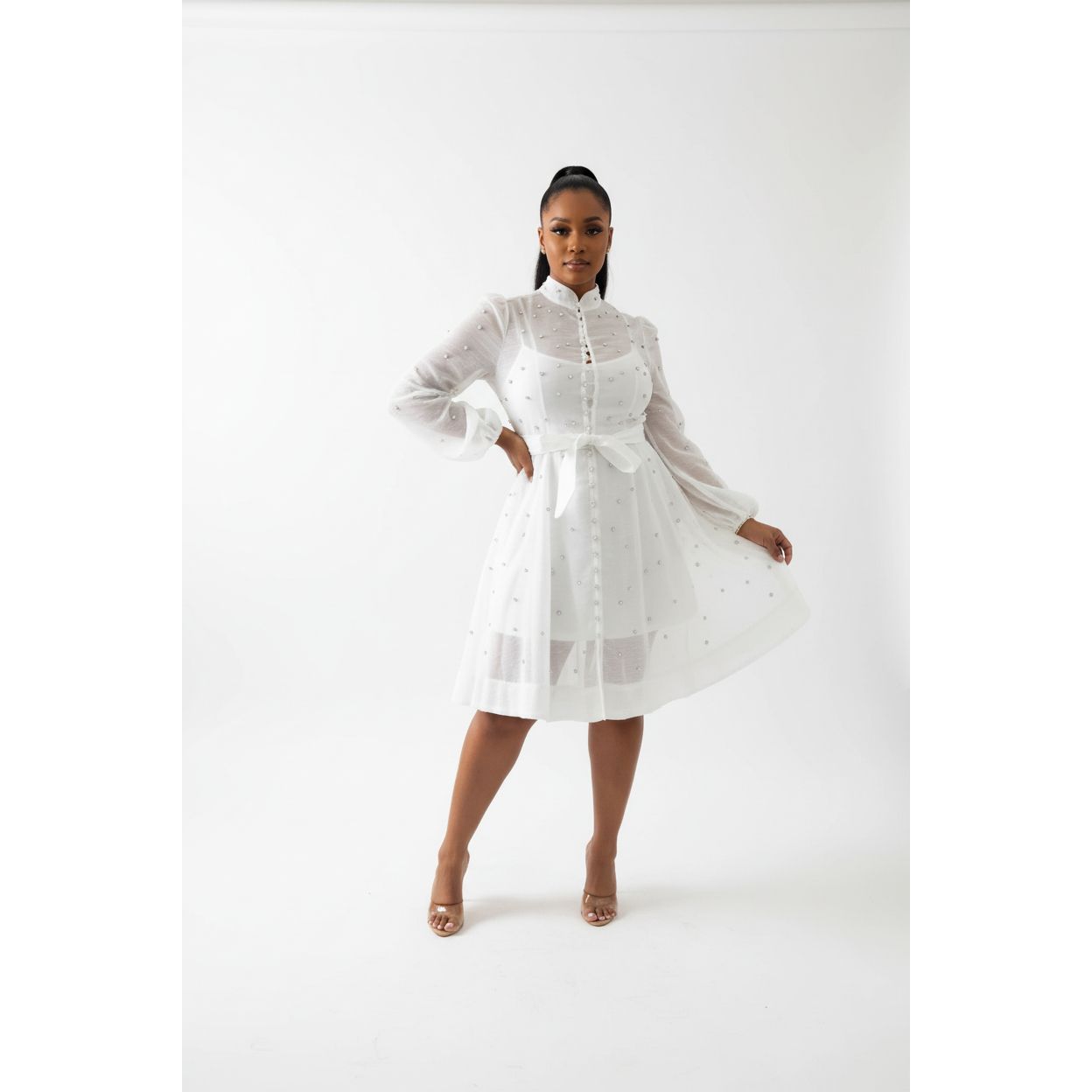 Elegant Rhinestone Long Sleeves Dress