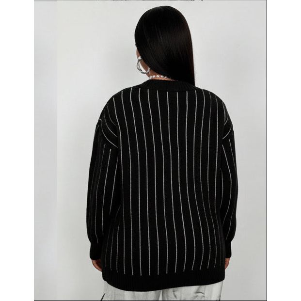 Oversized Pinstriped Varsity Sweater