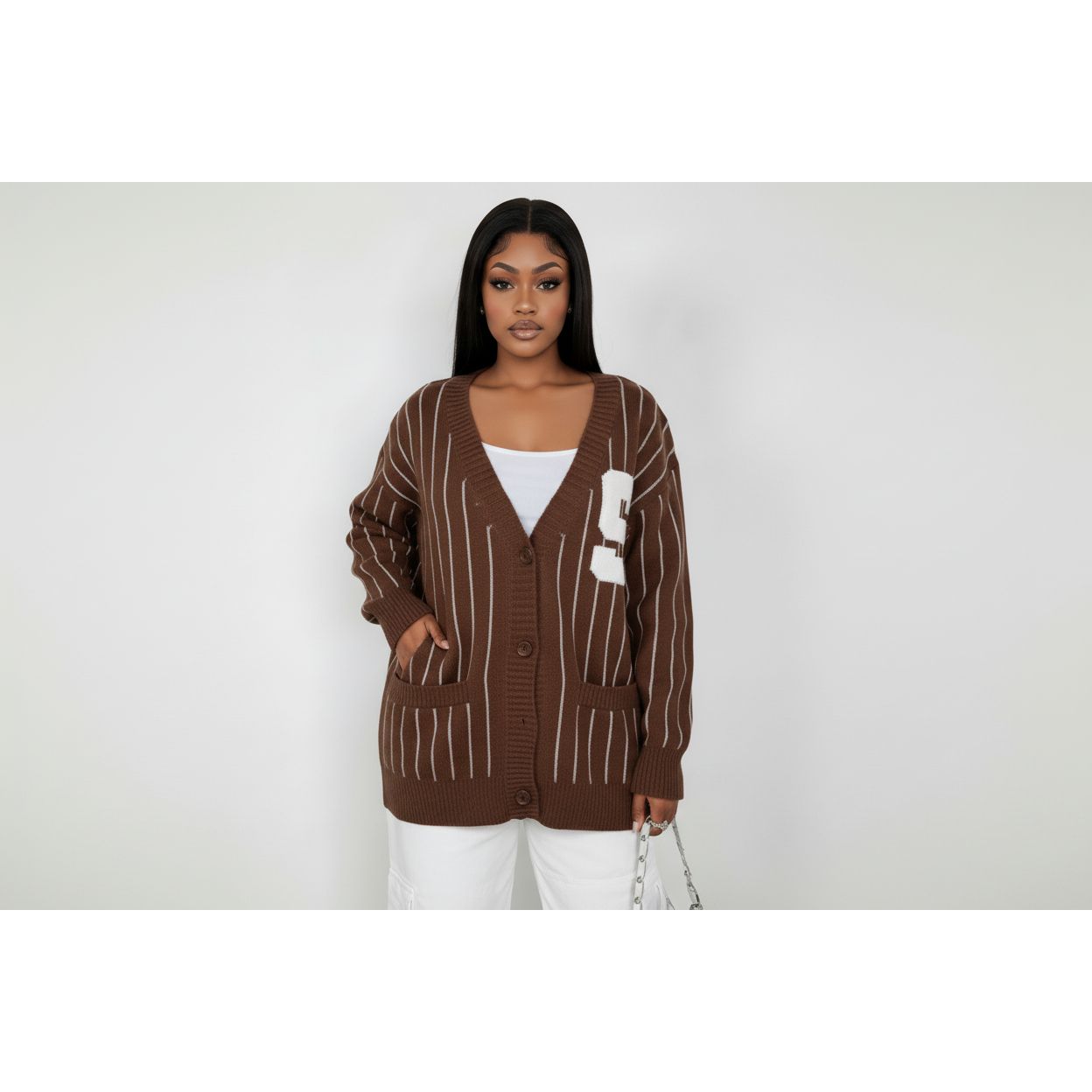 Oversized Pinstriped Varsity Sweater